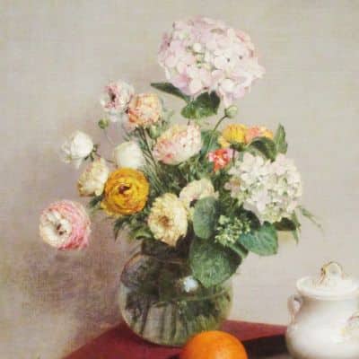 obraz przedstawiający pastelowy bukiet jasnych kiwatów